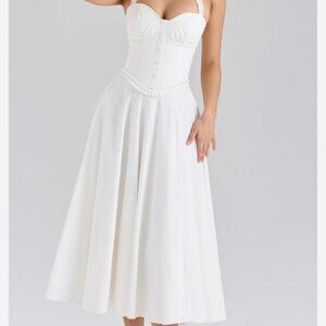 House of CB White Stretch Cotton Halter Midi Dress